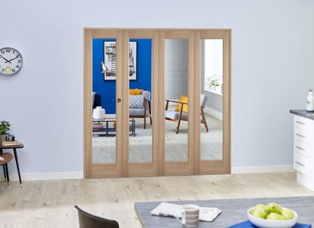 Slimline Glazed Oak Prefinished 4 Door Roomfold (4 x 15" Doors)