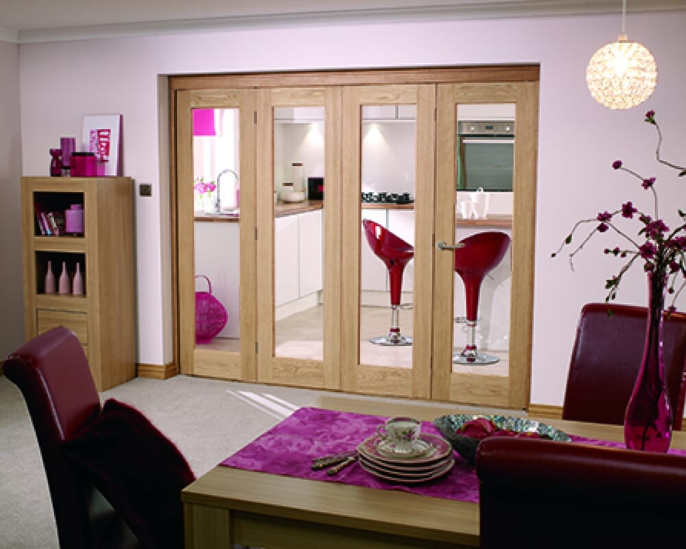 Slimline Glazed Oak Prefinished 4 Door Roomfold (4 x 18" Doors)