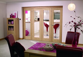 Slimline Glazed Oak Prefinished 4 Door Roomfold (4 x 18" Doors)