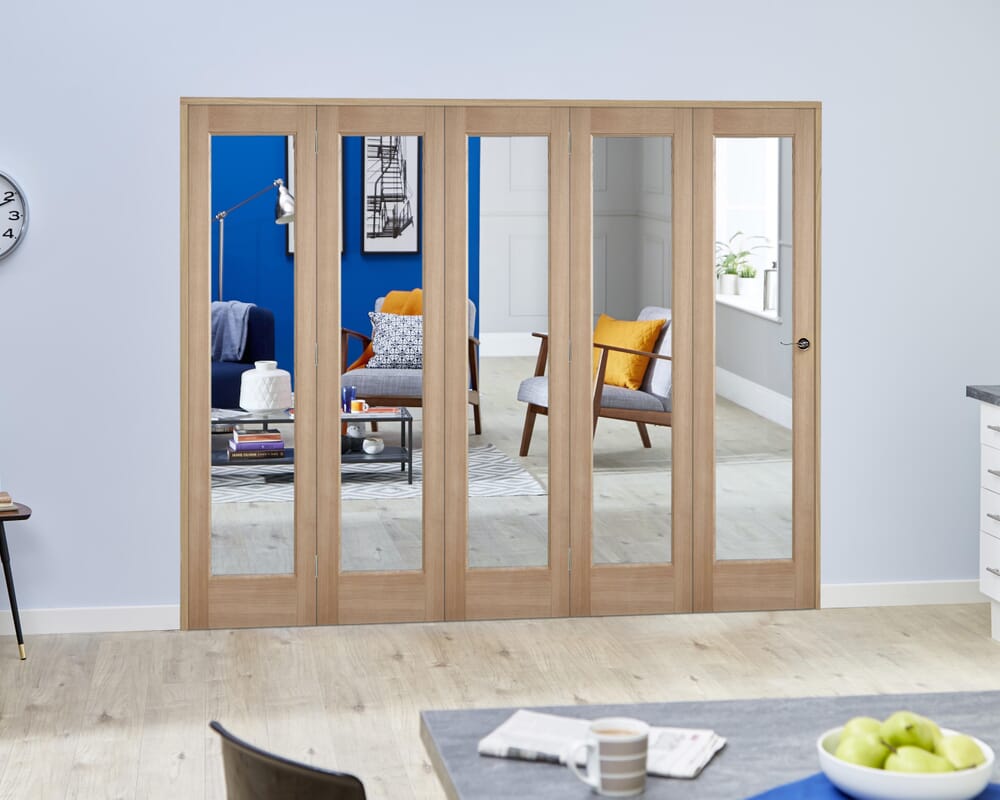 Slimline Glazed Oak Prefinished 5 Door Roomfold (5 x 15" Doors)