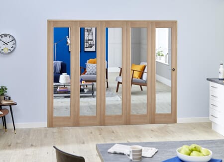 Slimline Glazed Oak Prefinished 5 Door Roomfold (5 x 15" Doors)