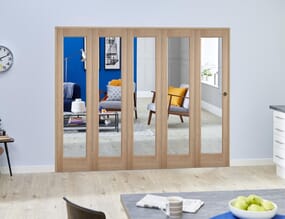 Slimline Glazed Oak Prefinished 5 Door Roomfold (5 x 419mm Doors)