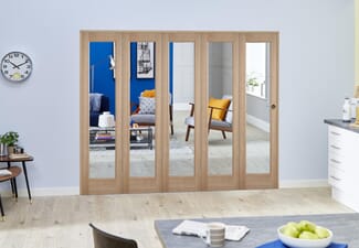 Slimline Glazed Oak Prefinished 5 Door Roomfold (5 x 419mm Doors)