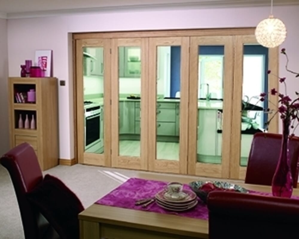 Slimline Glazed Oak Prefinished 5 Door Roomfold (5 x 18" Doors)