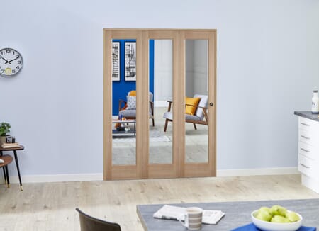 Slimline Glazed Oak - 3 Door Roomfold (3 x 419mm doors)