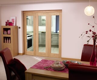 Oak Pattern 10 Roomfold Internal Bifold Doors with Clear Glass