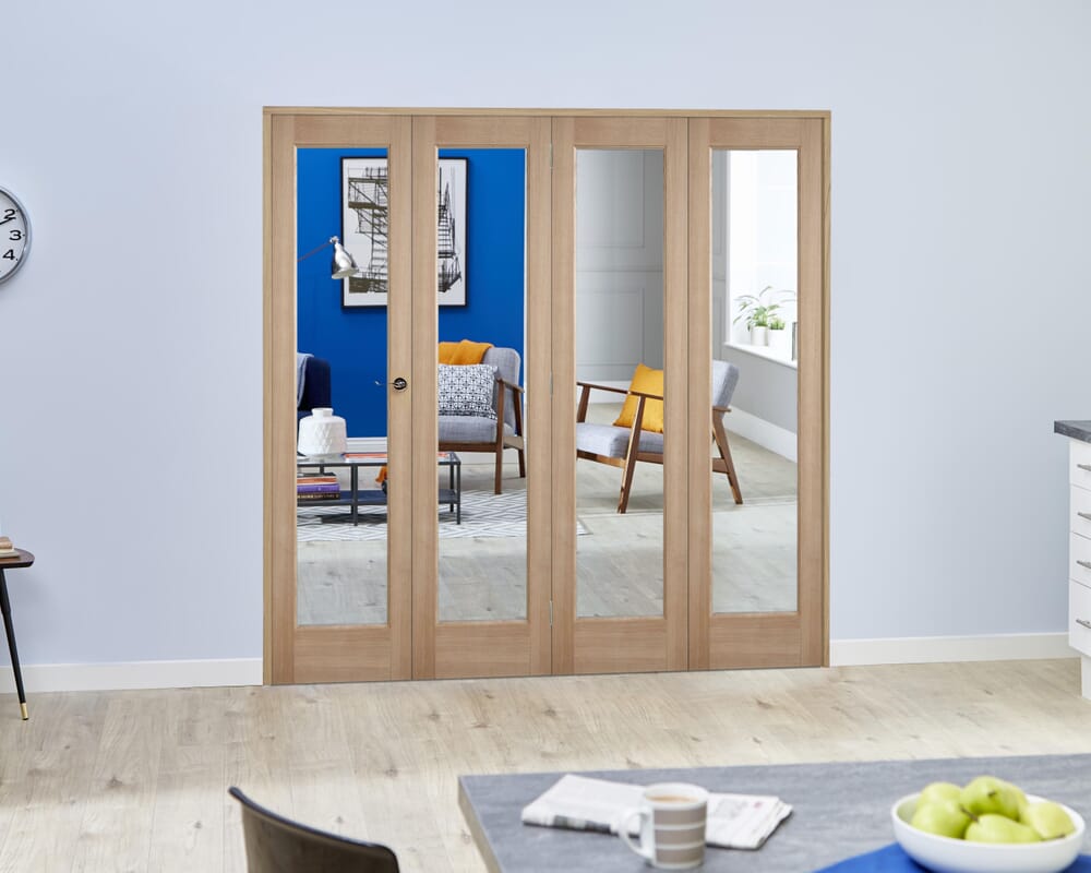 Slimline Glazed Oak - 4 Door Roomfold (4 x 15" doors)