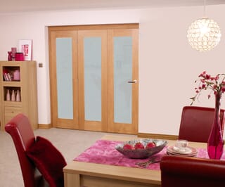 Oak Pattern 10 Roomfold Internal Bifold Doors with Frosted Glass