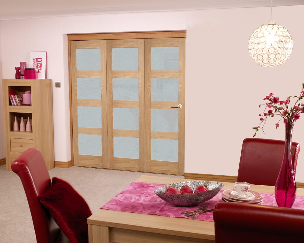 Frosted Glazed Oak 4 Light 3 Door Roomfold (3 x 573mm doors)