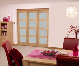 Oak 4L Shaker Roomfold Internal Bifold Doors with Frosted Glass