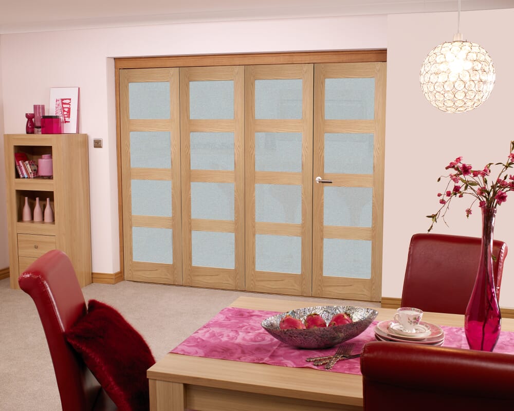 Frosted Glazed Oak 4 Light 4 Door Roomfold (4 x 1