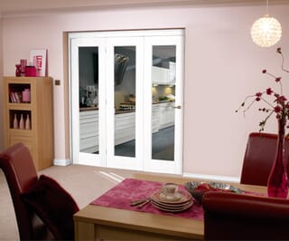 White Pattern 10 Roomfold Internal Bifold Doors with Clear Glass