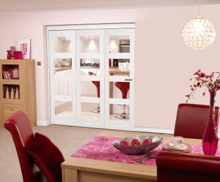 White 4L Shaker Roomfold Internal Bifold Doors with Clear Glass