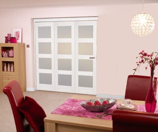 White 4L Shaker Roomfold Internal Bifold Doors with Frosted Glass