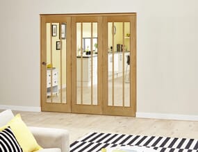 Prefinished Worcester Oak Roomfold Deluxe  Internal Bifold Doors with Clear Glass