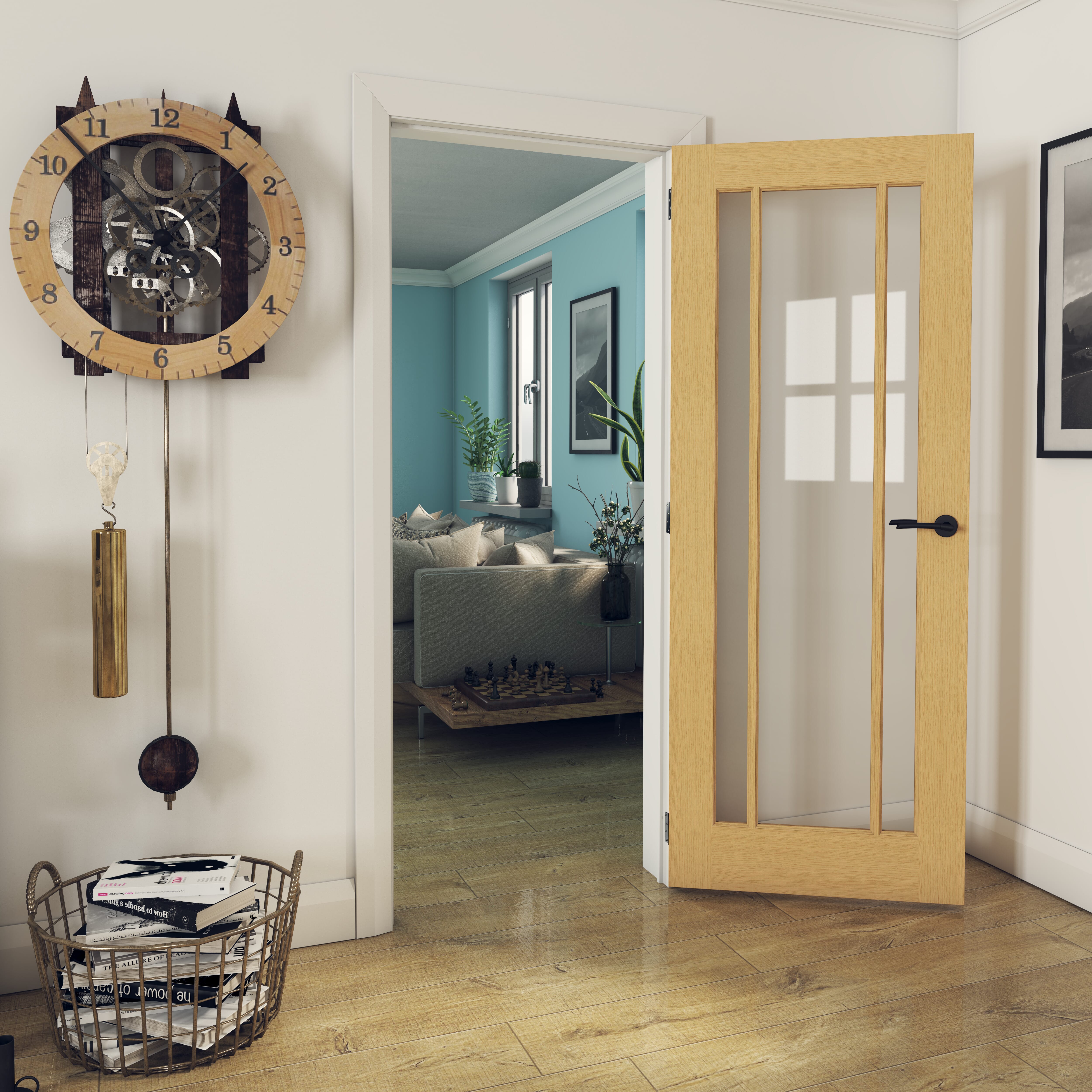 1981 x 762 x 35mm (30") Lincoln Oak Glazed - Clear Internal Door