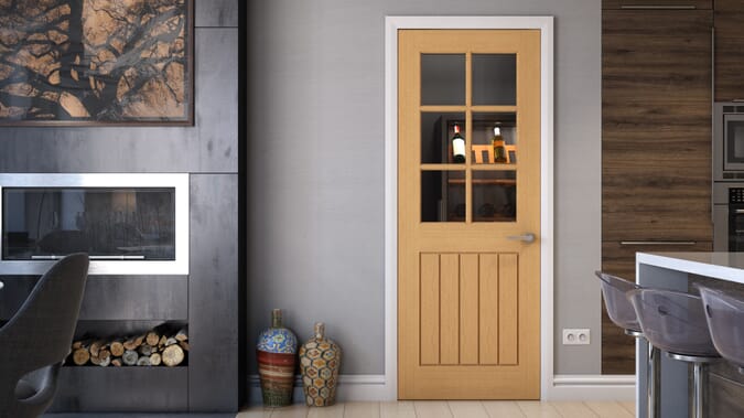 2040 x 826 x 40mm Mexicano Oak 6L Glazed  Internal Door