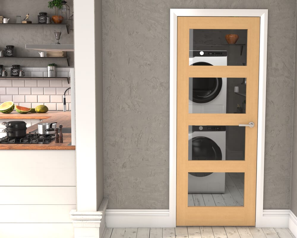 1981 x 533 x 35mm (21") Oak Shaker 4 light - Prefinished Clear Glass Internal Doors