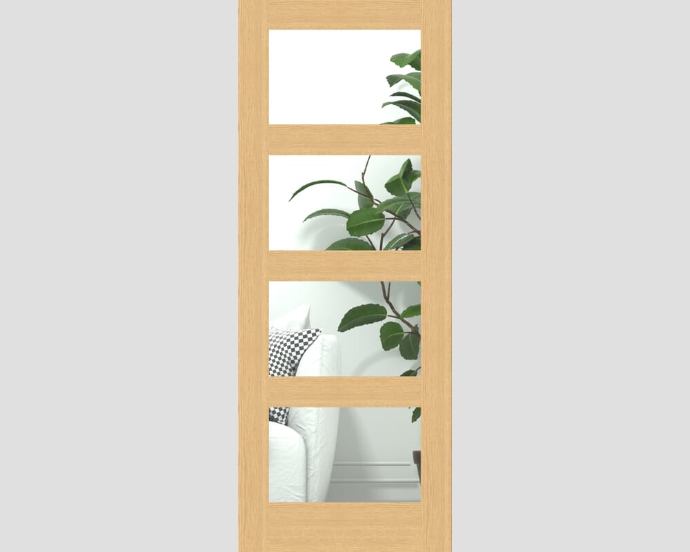 1981 x 533 x 35mm (21") Oak Shaker 4 light - Prefinished Clear Glass Internal Doors