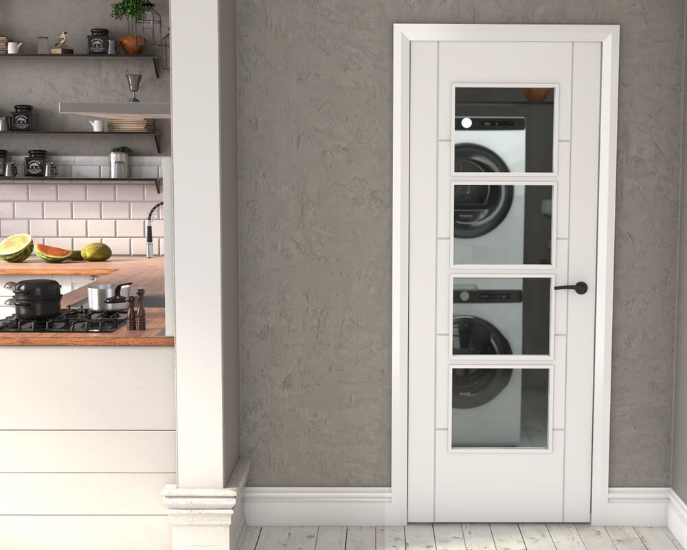 1981 x 838 x 44mm FD30 (33") Iseo White 4 Light Clear Glazed Prefinished Internal Doors