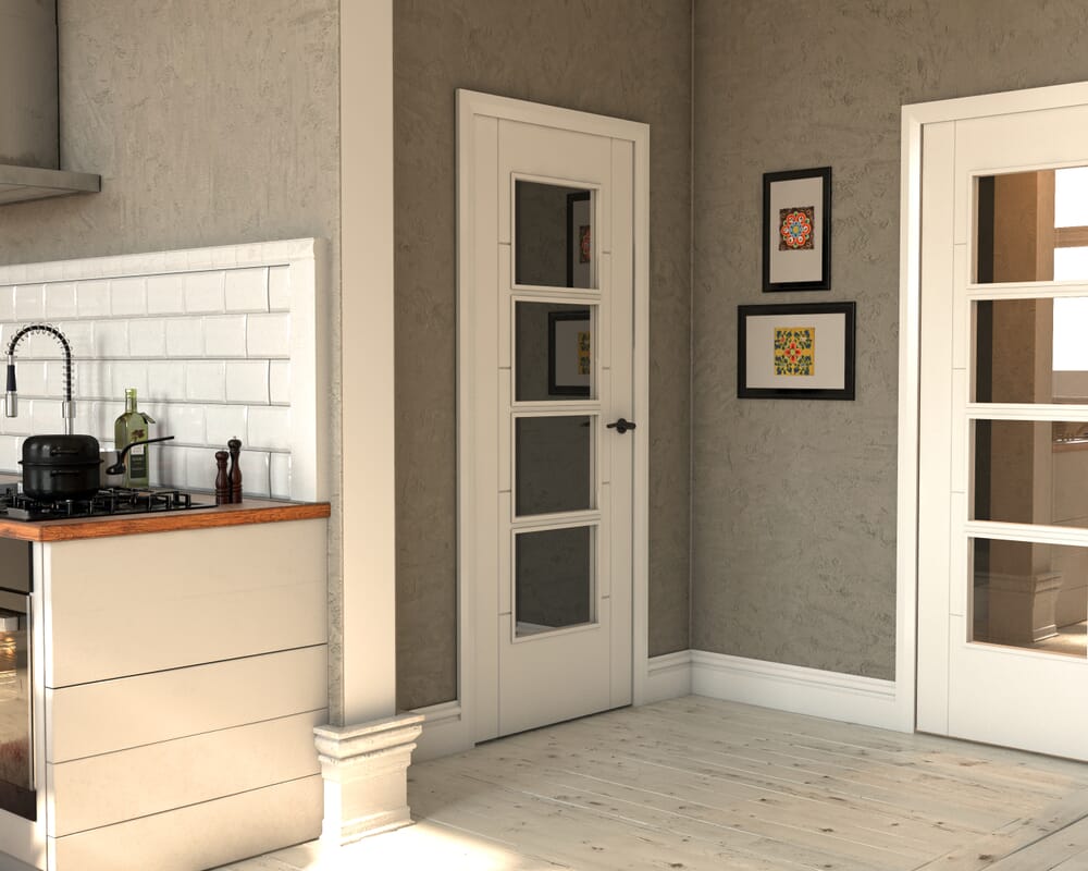 1981 x 838 x 44mm FD30 (33") Iseo White 4 Light Clear Glazed Prefinished Internal Doors