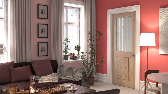 1981 x 762 x 35mm (30") Mexicano Half Light Glazed - Frosted Oak  Internal Door