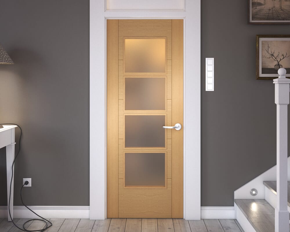 2040 x 626 x 40mm (25") Iseo Oak 4 Light Frosted Glass - Prefinished Internal Doors