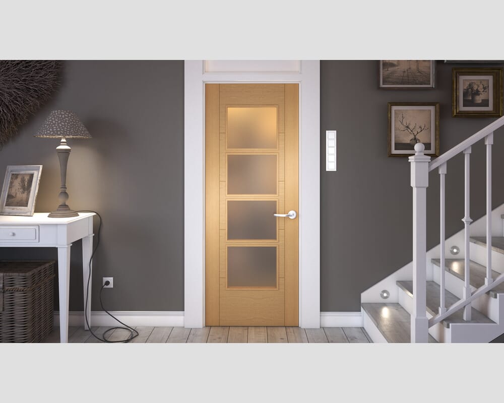 1981 x 838 x 35mm (33") Iseo Oak 4 Light Frosted Glass - Prefinished Internal Doors