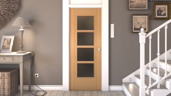 2040 x 826 x 40mm (33") ISEO Oak 4 Light Frosted Glass - Prefinished Internal Doors