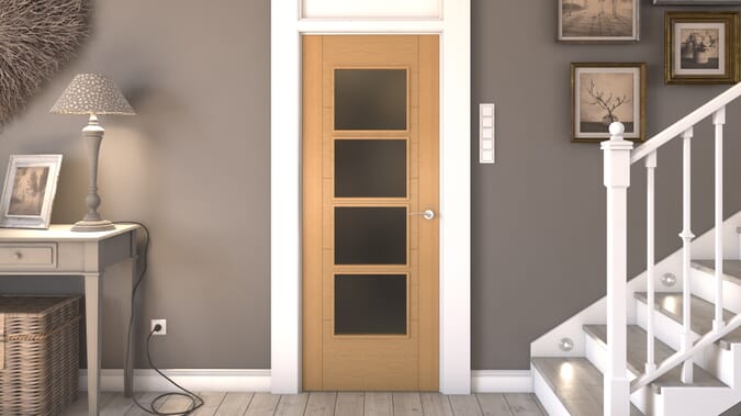 2040 x 726 x 40mm ISEO Oak 4 Light Frosted Glass - Prefinished  Internal Door