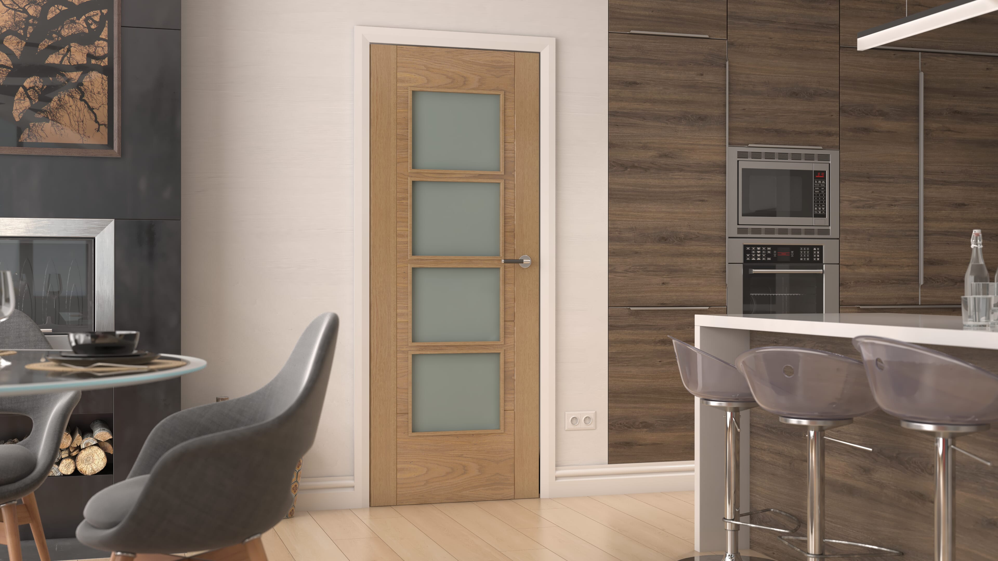 ISEO Oak 4 Light Frosted Glass - Prefinished Internal Doors