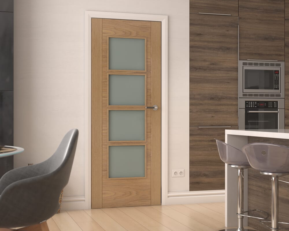 2040 x 626 x 40mm (25") Iseo Oak 4 Light Frosted Glass - Prefinished Internal Doors