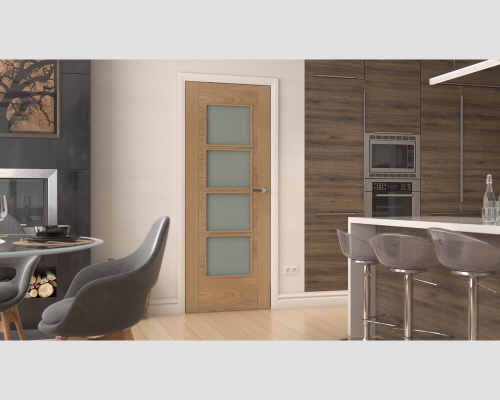 1981 x 838 x 35mm (33") Iseo Oak 4 Light Frosted Glass - Prefinished Internal Doors