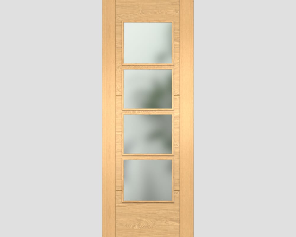 2040 x 626 x 40mm (25") Iseo Oak 4 Light Frosted Glass - Prefinished Internal Doors
