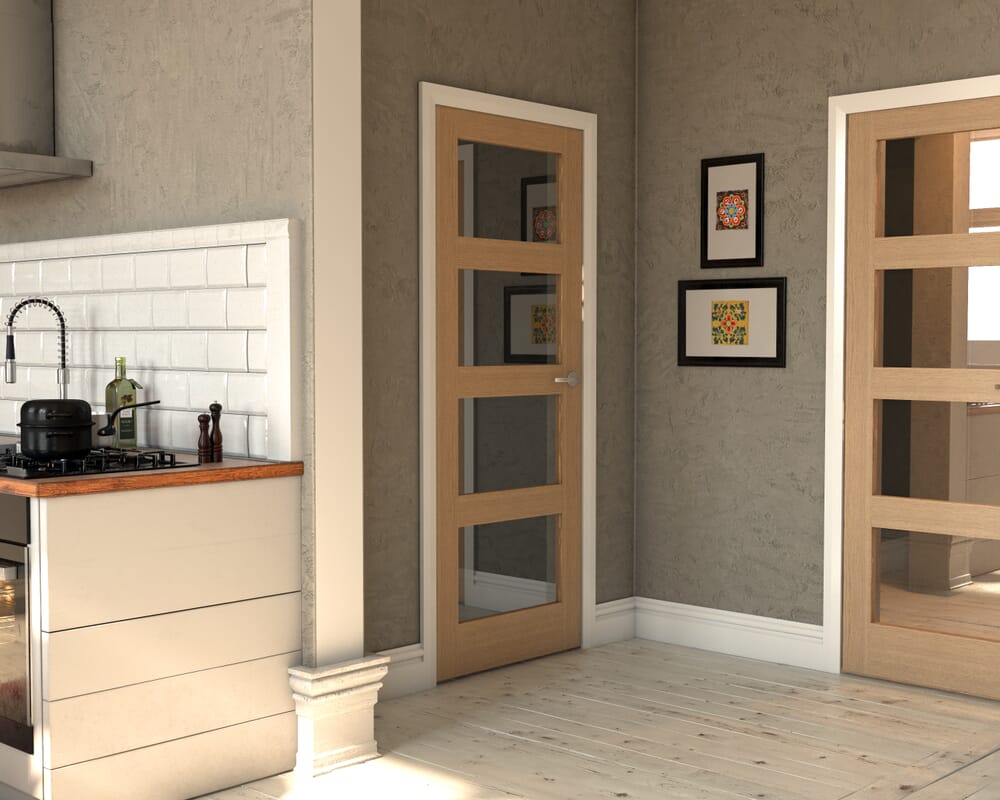 726 x 2040x40mm Oak Shaker 4L - Clear Glass Door