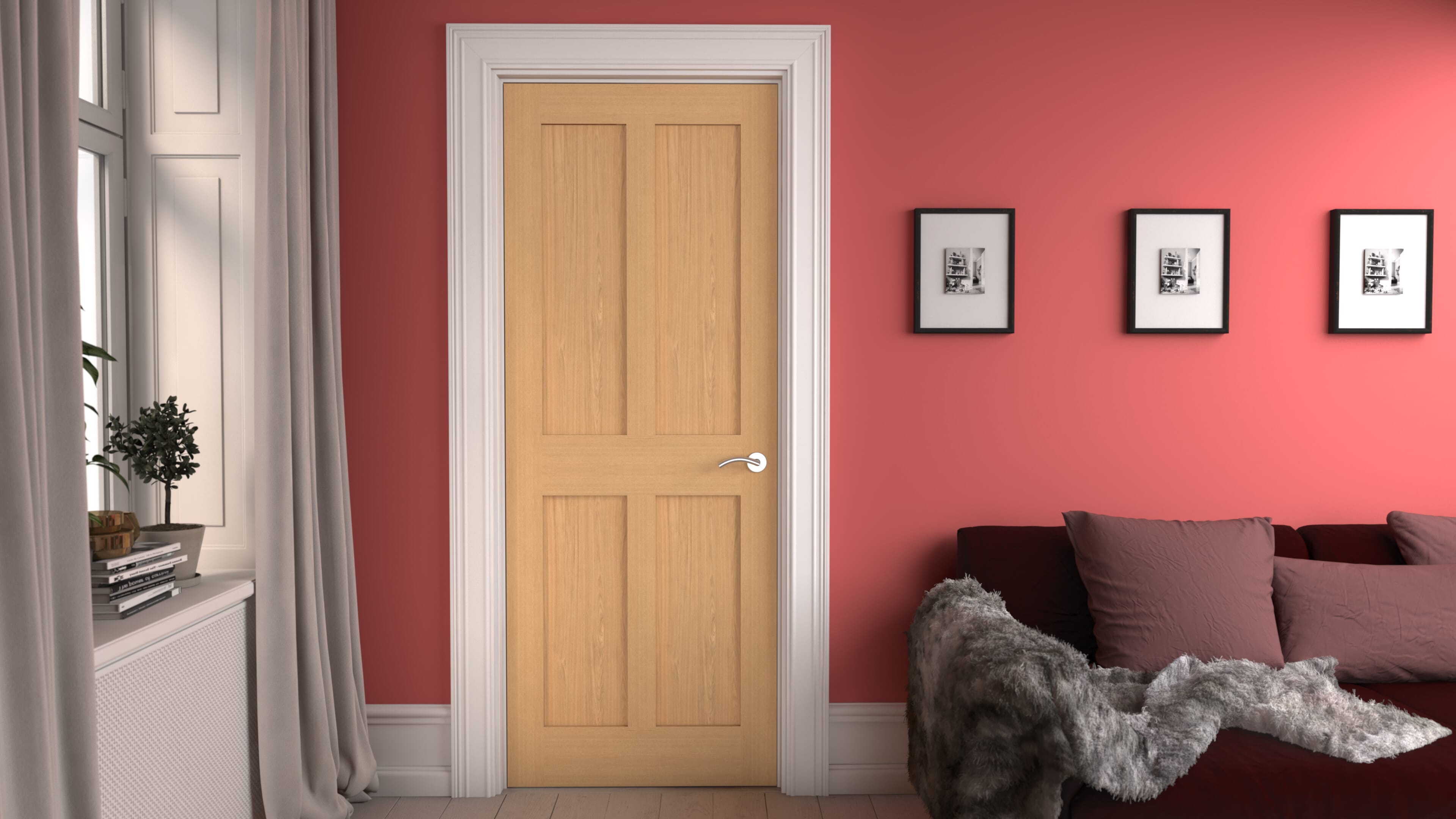 2040 x 826 x 40mm Oak Victorian 4 Panel Shaker Internal Door