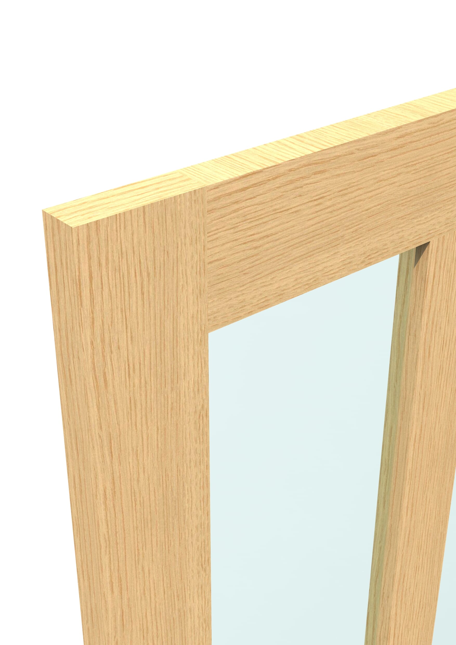 838x1981x35mm (33") Oak Victorian 4 Panel Shaker - Clear Glass Door
