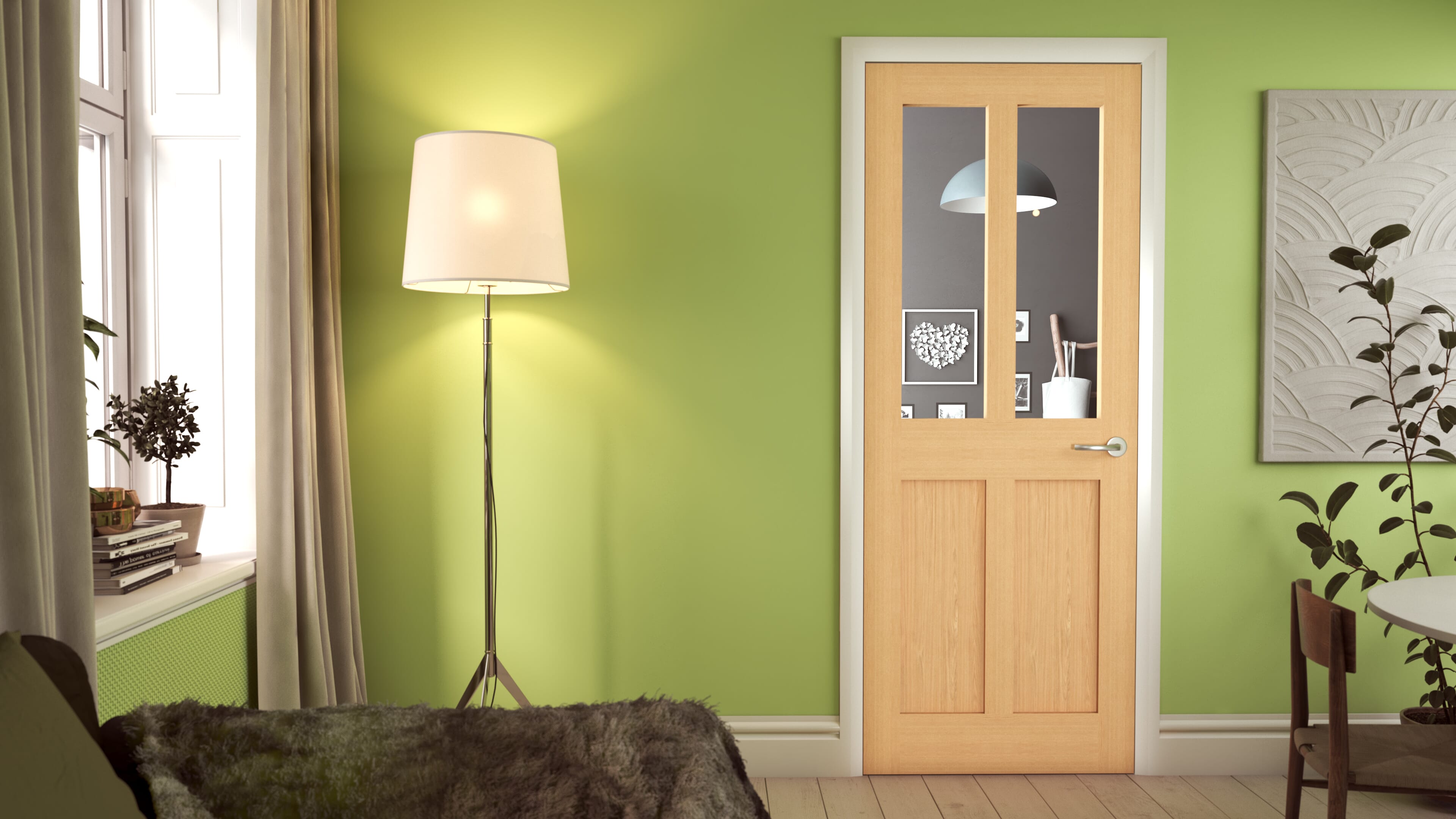 838x1981x35mm (33") Oak Victorian 4 Panel Shaker - Clear Glass Door