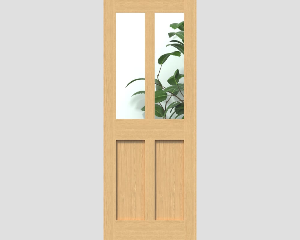 1981 x 838 x 35mm (33") Oak Victorian 4 Panel Shaker - Clear Glass Internal Doors