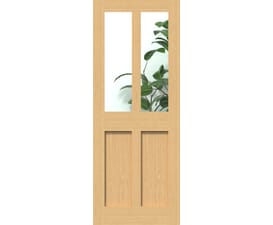 726 x 2040x40mm Oak Victorian 4 Panel Shaker - Clear Glass Door