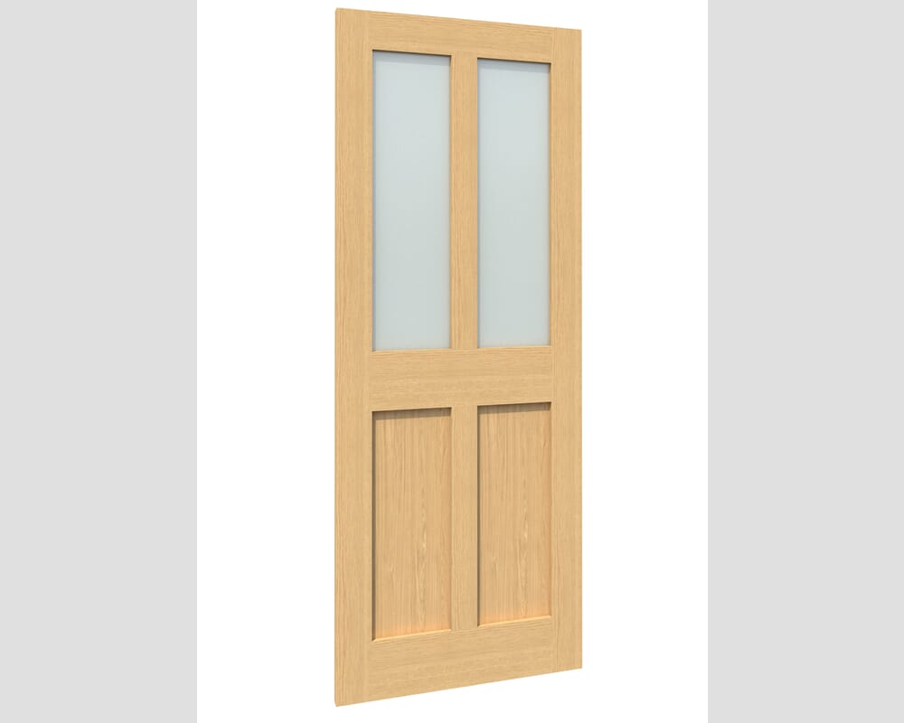 1981 x 838 x 35mm (33") Oak Victorian 4 Panel Shaker - Frosted Glass Internal Doors