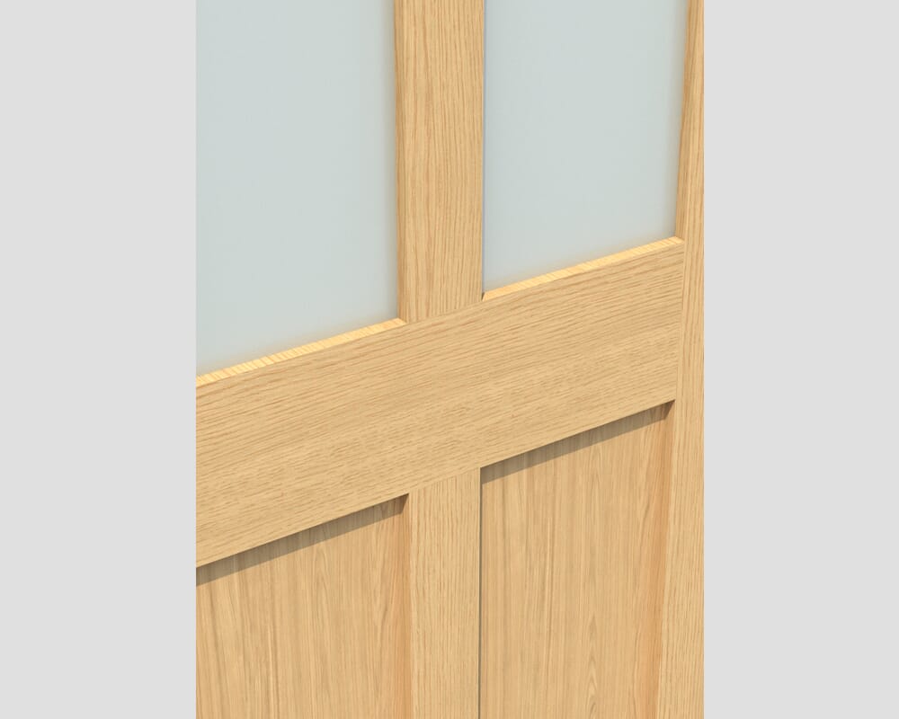 1981 x 838 x 35mm (33") Oak Victorian 4 Panel Shaker - Frosted Glass Internal Doors
