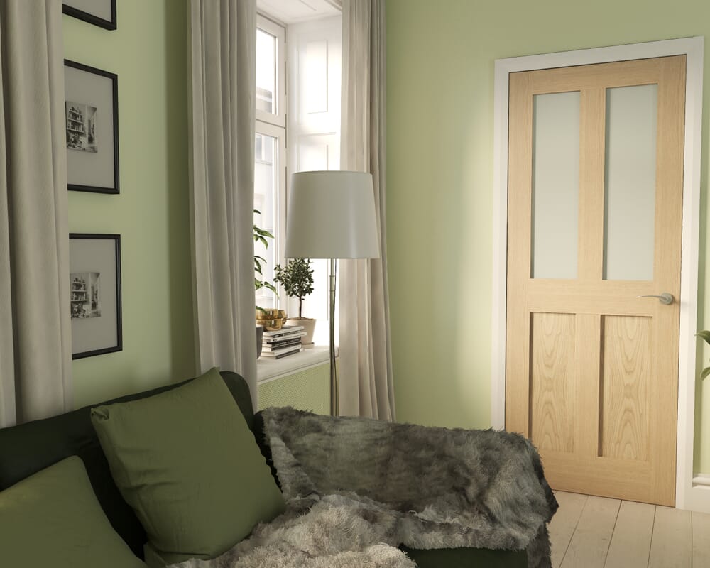 1981 x 838 x 35mm (33") Oak Victorian 4 Panel Shaker - Frosted Glass Internal Doors