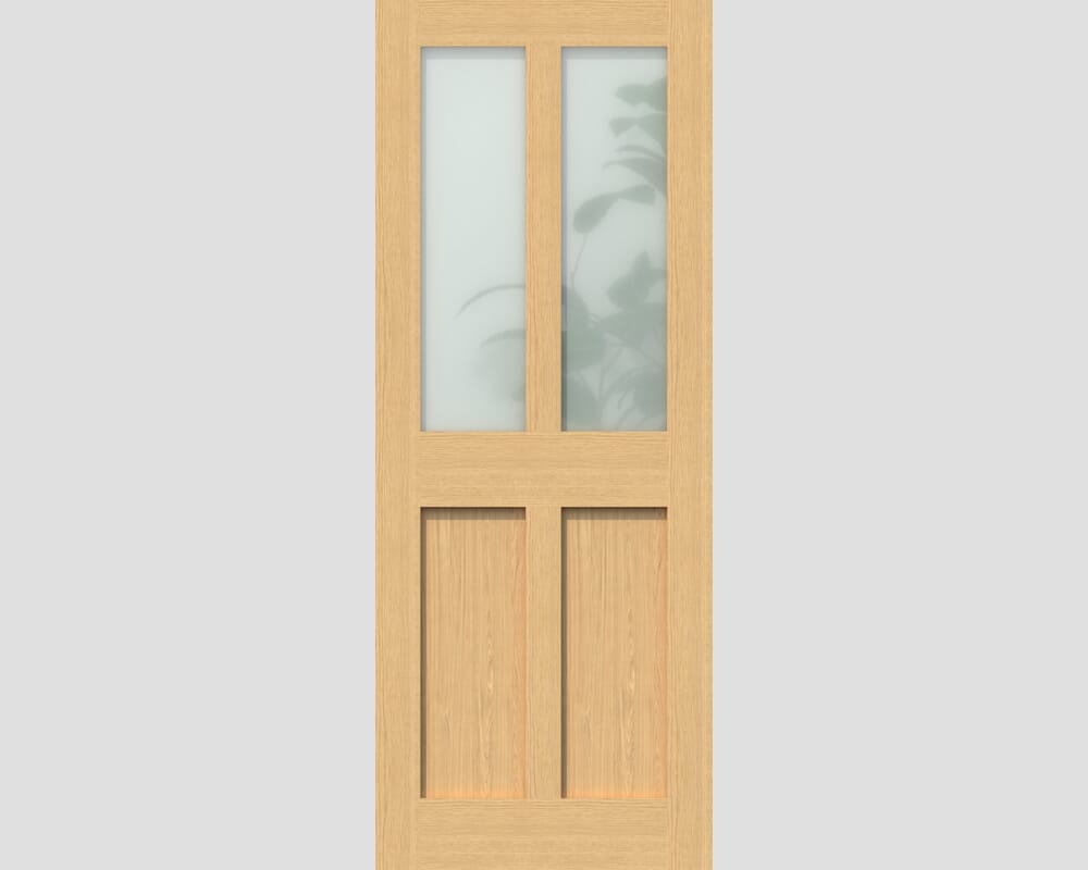 1981 x 838 x 35mm (33") Oak Victorian 4 Panel Shaker - Frosted Glass Internal Doors