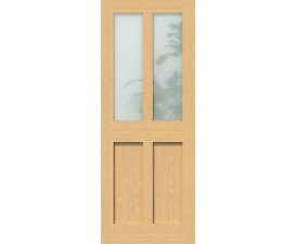 726 x 2040x40mm Oak Victorian 4 Panel Shaker - Frosted Glass Door