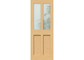 726 x 2040x40mm Oak Victorian 4 Panel Shaker - Frosted Glass Door