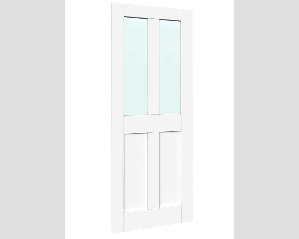 762x1981x44mm (30") White Victorian 4 Panel Shaker - Clear Glass Door