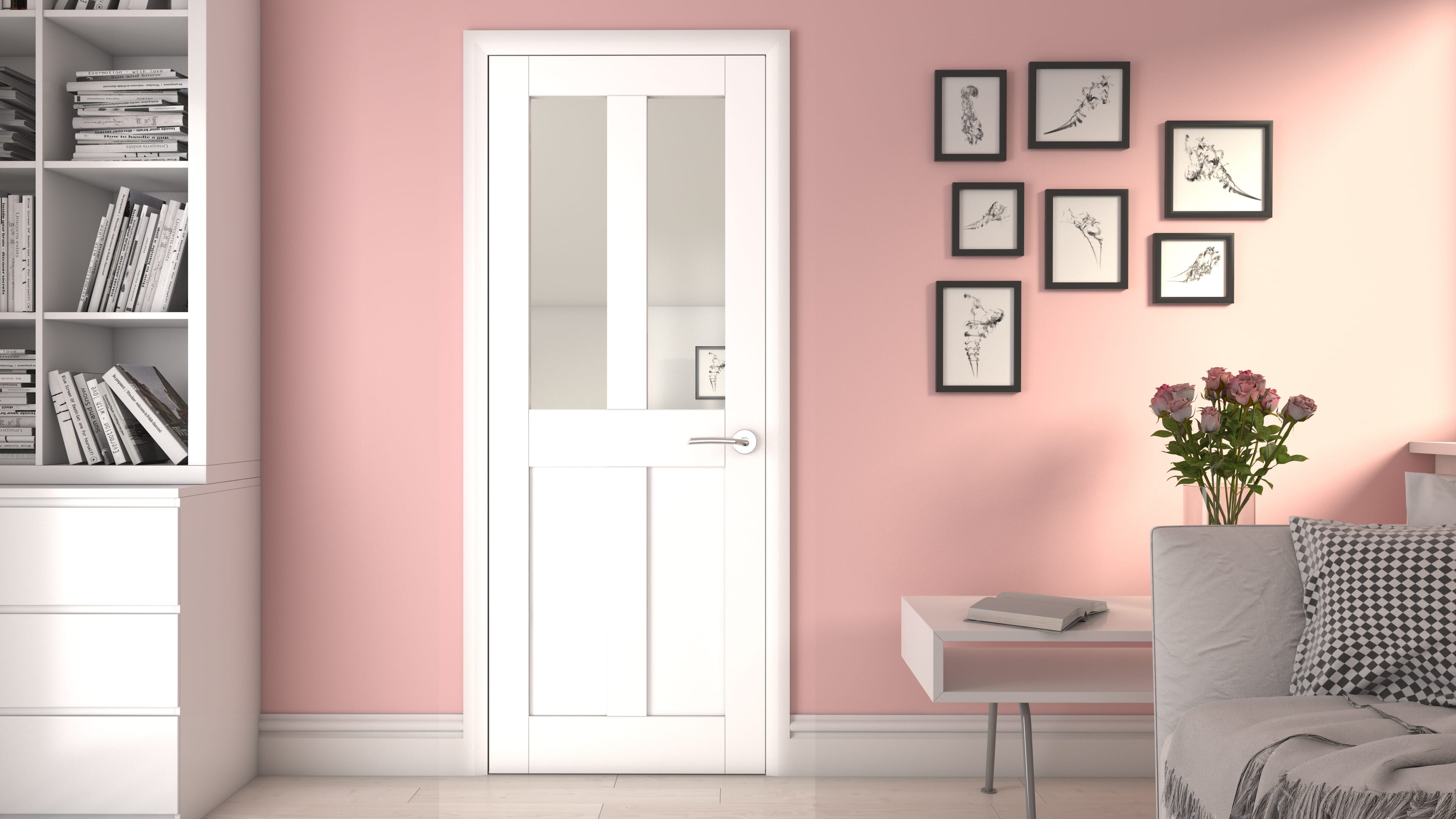 1981 x 762 x 35mm (30") Victorian Shaker White Glazed - Clear Internal Door