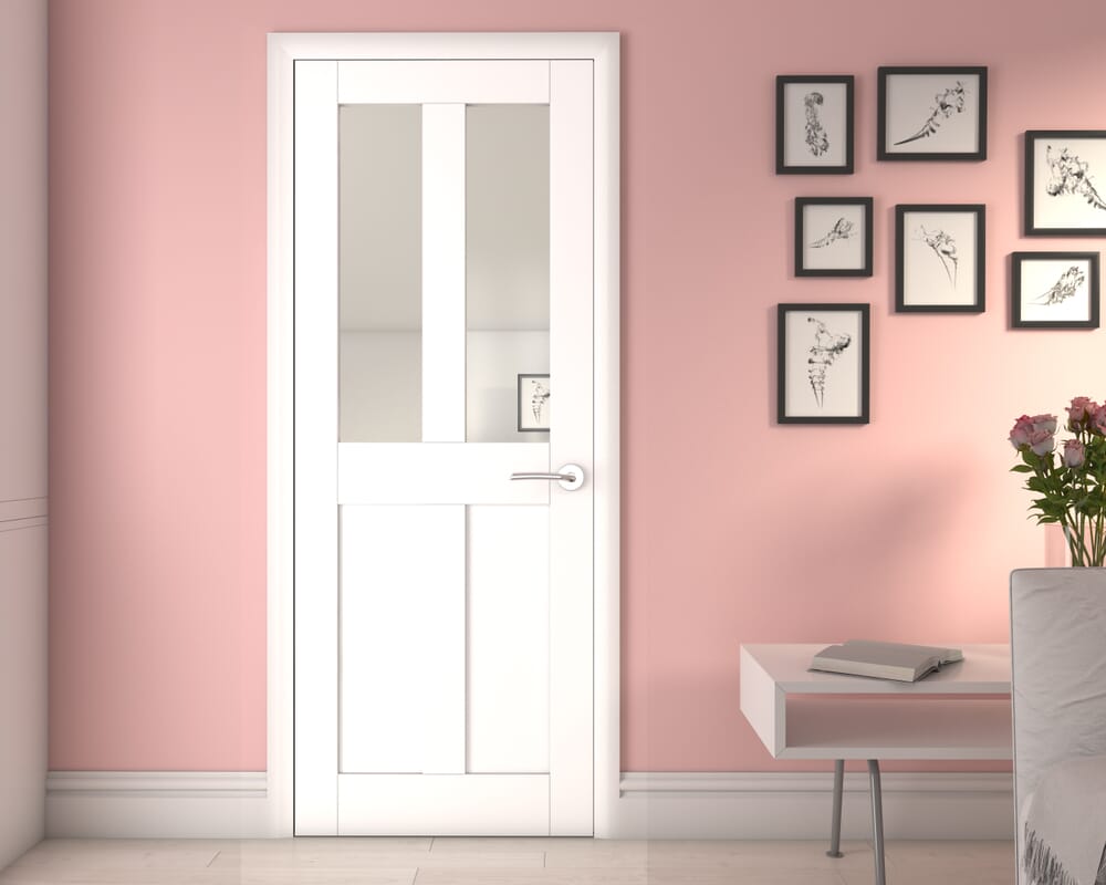 762x1981x44mm (30") White Victorian 4 Panel Shaker - Clear Glass Door