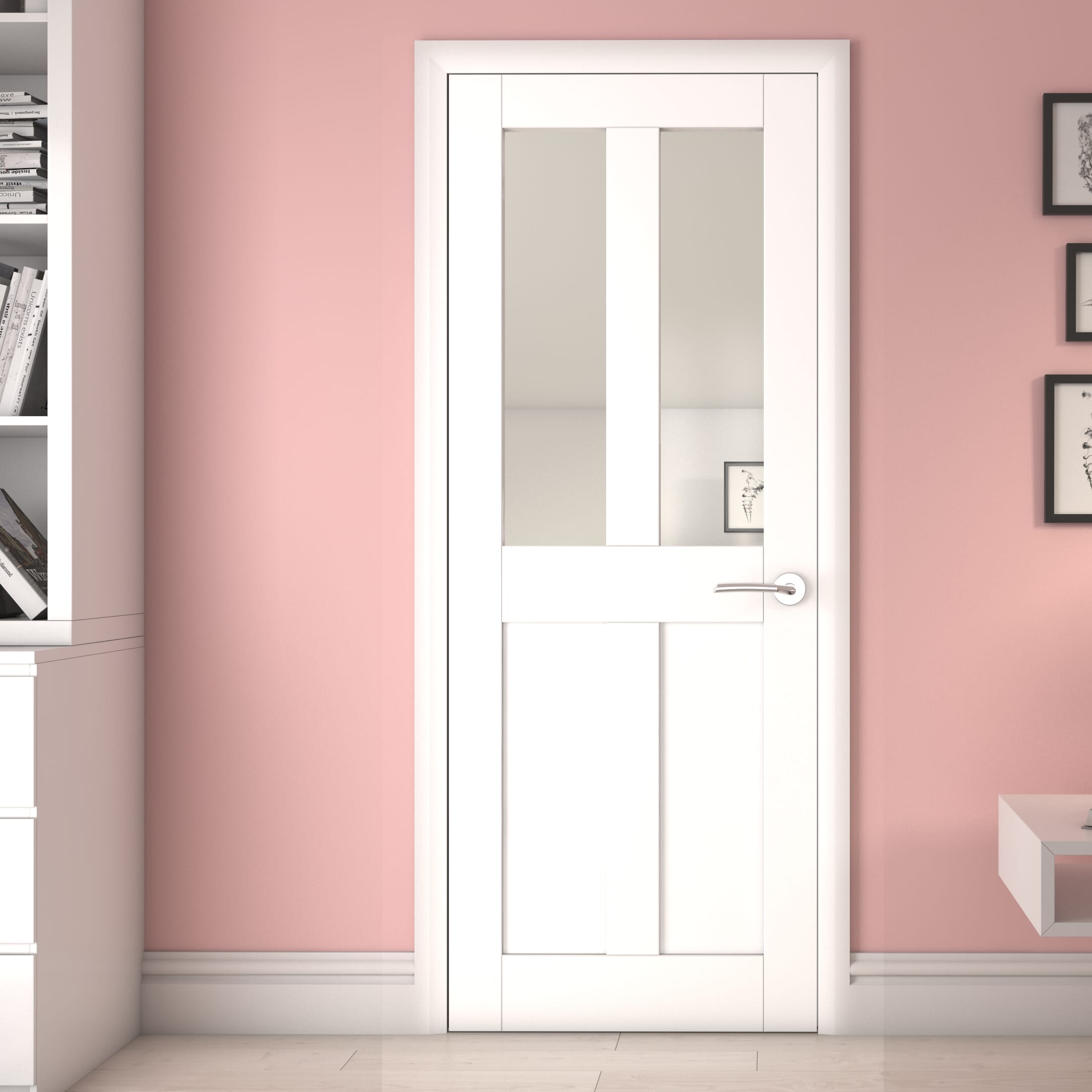 1981 x 762 x 35mm (30") Victorian Shaker White Glazed - Clear Internal Door